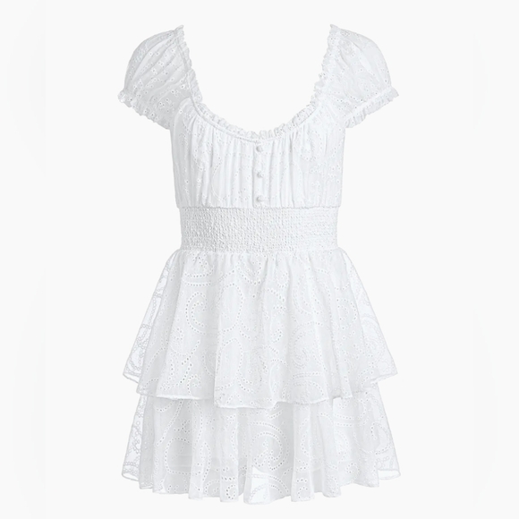 Alice + Olivia White Lace Tiered Romper Dress - Picture 6 of 7